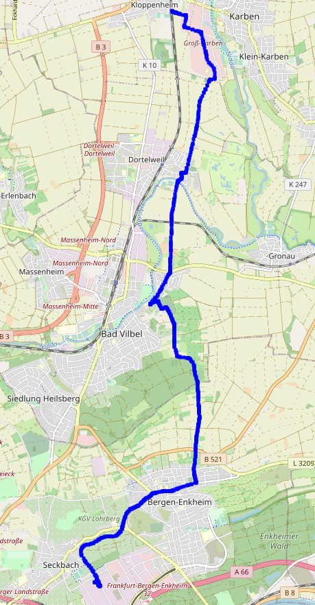 GPS-Track der Fahrt auf Opensteetmap-Karte