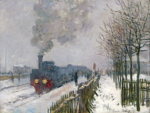 Gemälde, Dampflokomotive im Schnee